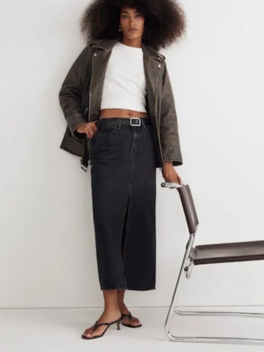 NWT Madewell Black Denim Maxi Skirt